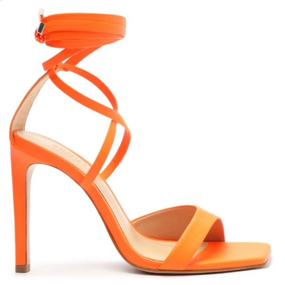 SCHUTZ Bryce Leather Strap Ankle-Wrap Sandal in Acid Orange - Picture 3 of 12